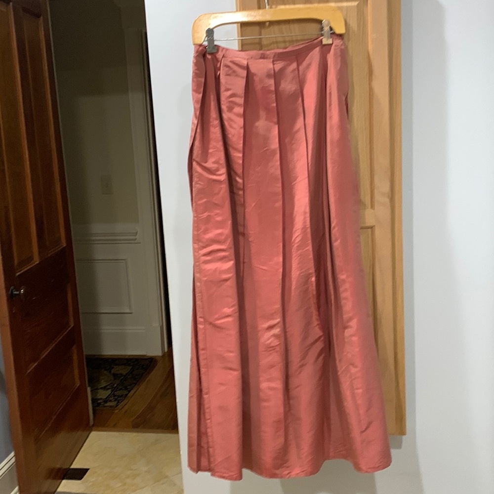 Formal floor length coral coloured taffeta skirt size 12.